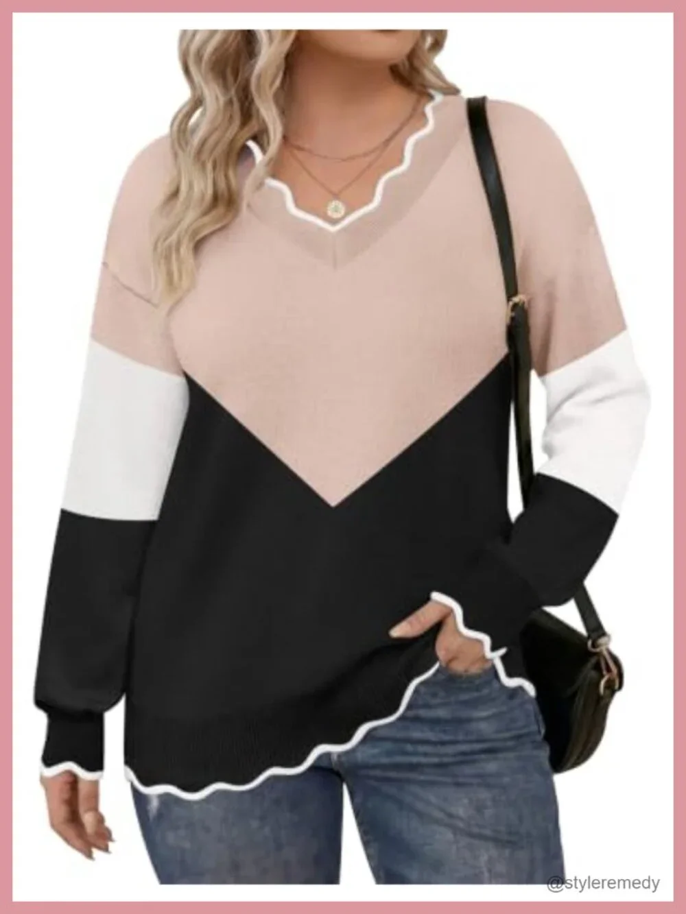 Plus Size Long Sleeve V-Neck Knit Pullover Sweater
